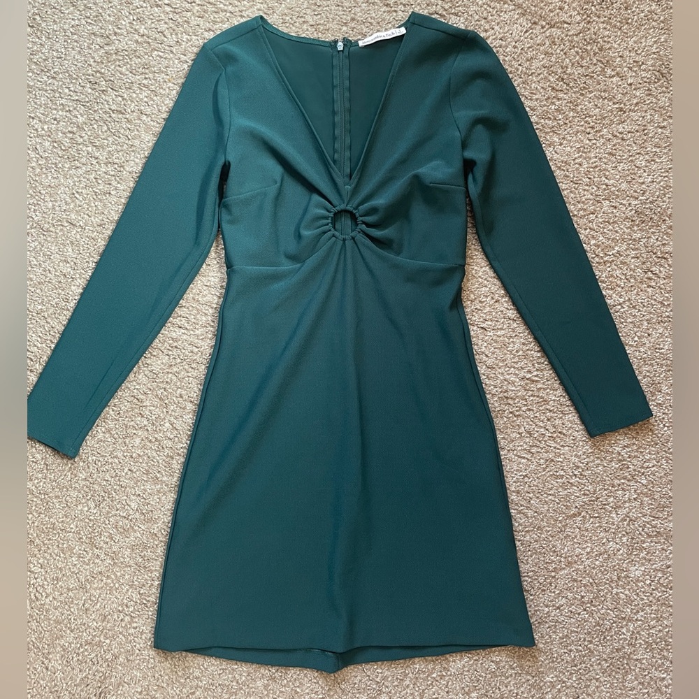 Abercrombie & Fitch NWOT Womens Long Sleeve Mini Dress with Keyhole Front, Green